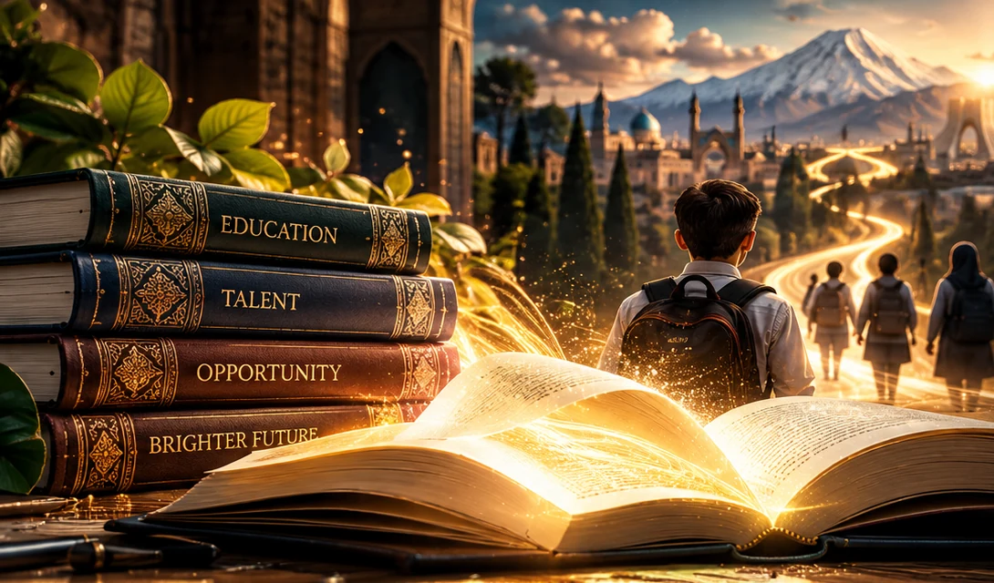 The approved cinematic image: illuminated books and students walking towards learning opportunities